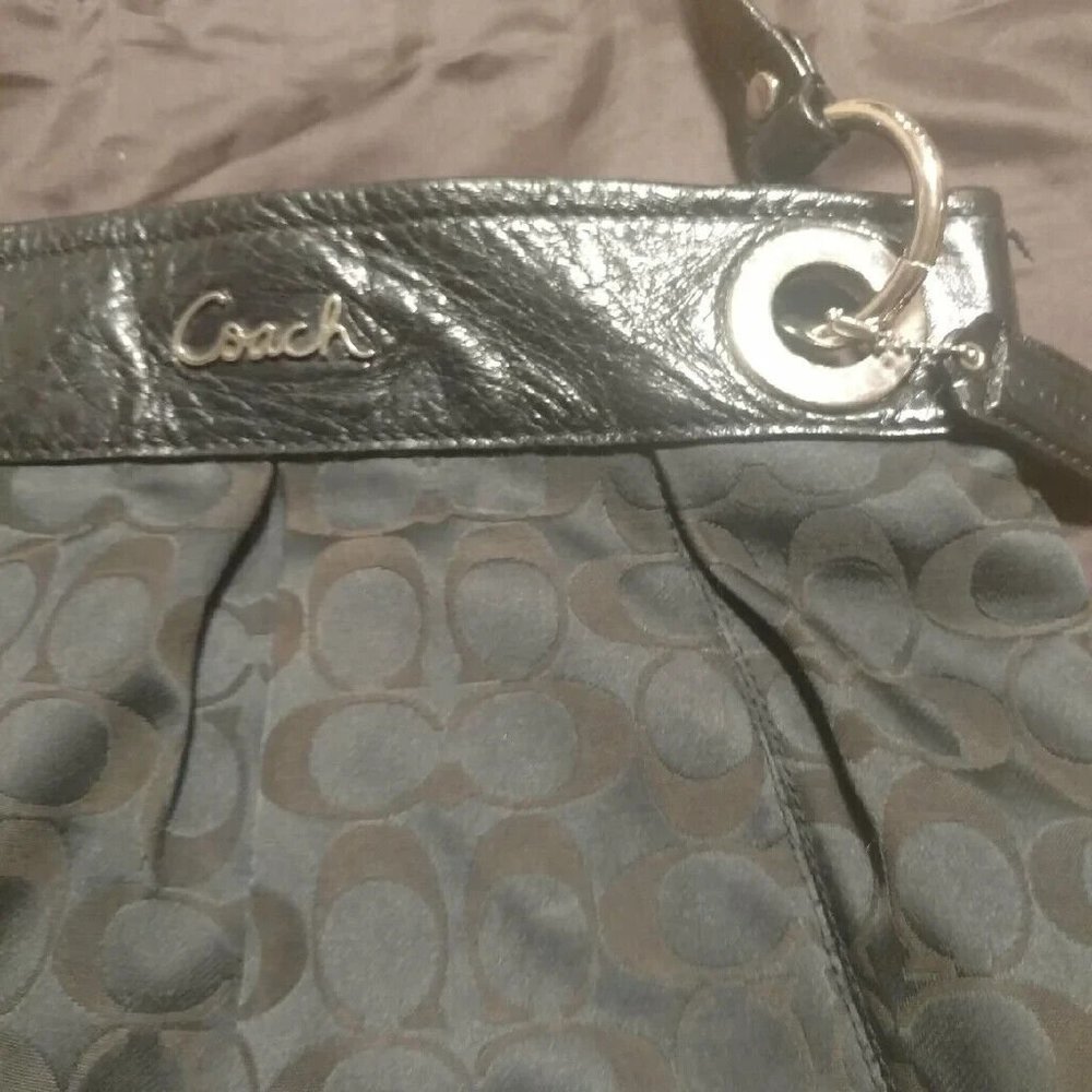 Coach F17599 Ashley Signature Bag Purse Black Sateen Monogram Classic - Picture 2 of 7